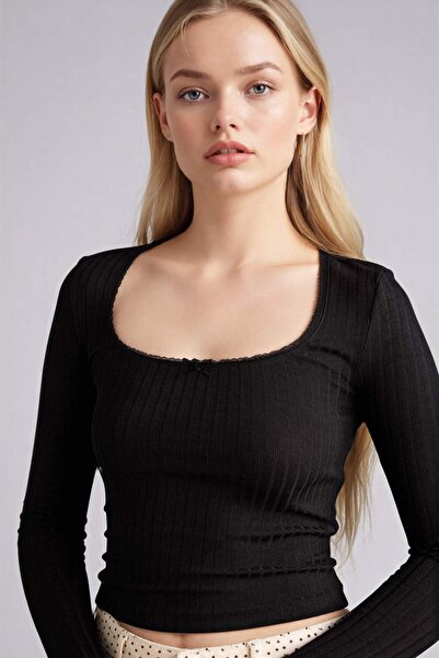 DeFacto Fitted U-Neck Long Sleeve T-Shirt G9722Ax26Sp