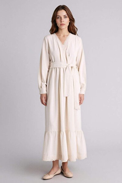 DeFacto Belted Linen Blend Maxi Dress H0199Ax26Sm