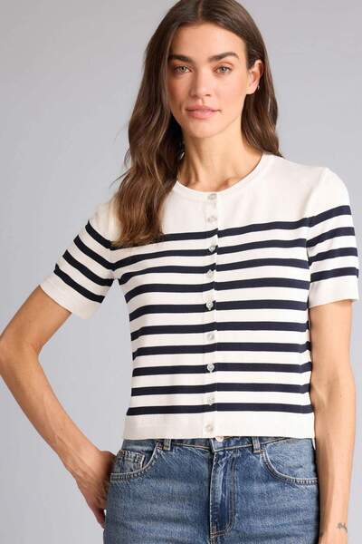 DeFacto Regular Fit Crew Neck Striped Cardigan G7868Ax26Sm