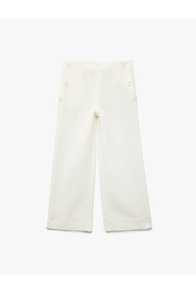 Koton Düğme Detaylı Cepli Viskon Karışımlı Geniş Paça Pantolon