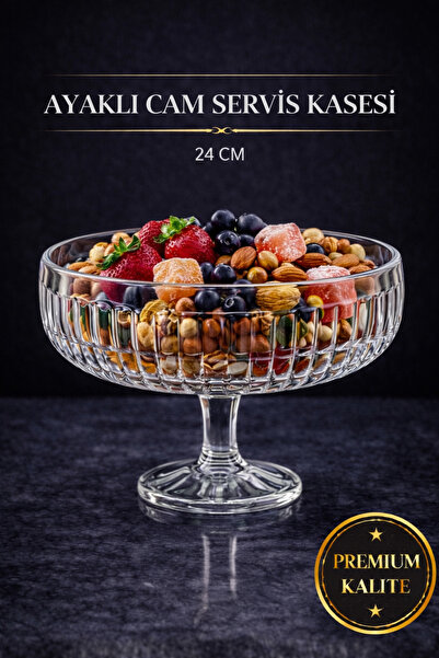 PAKETLENDİ El Yapımı Linea Ayaklı Cam Sunum Kasesi Sunumluk 24 Cm