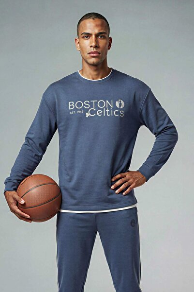 DeFacto Nba Boston Celtics Boxy Fit Crew Neck Scuba Diver Fabric Sweatshirt F...