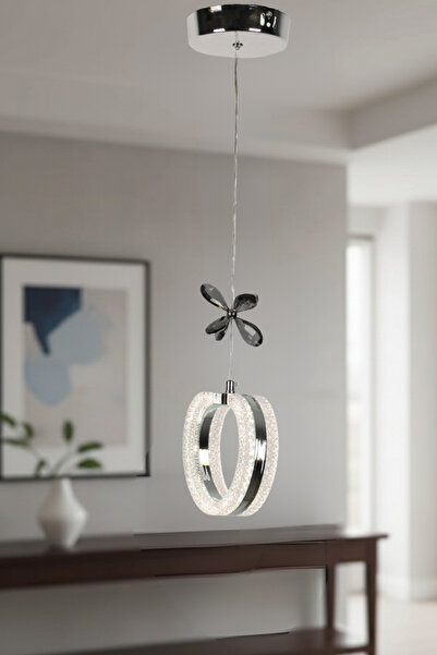 EY-EL TASARIM TEKLİ ALYANS KROM 3 RENK MODLU KRİSTAL TAŞLI LEDLİ SARKIT AVİZE