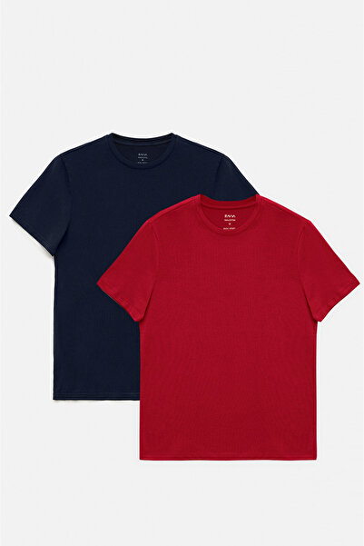 Avva Men's Navy Blue-Claret Red 2-Piece Crew Neck Plain T-Shirt E001012