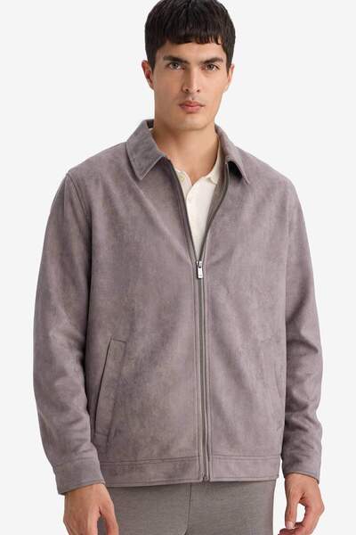 DeFacto Regular Fit Polo Collar Lined Zippered Suede Coat F7871Ax26Sp