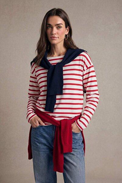 DeFacto 100% pamuk, opuštenog kroja, majica sa lađastim izrezom i prugama, mo...