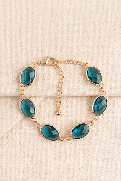 Süspüs Accessories Indigo Blue Almond B Beaded Gold Bracelet