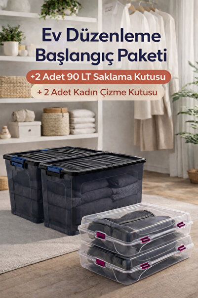 LOREMPBOX 80 LT Tekerlekli Antrasit Kilitli Saklama Kutusu 2 Adet + 2 Adet Ka...