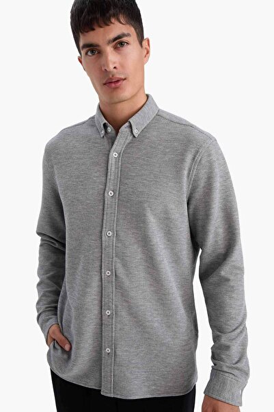 DeFacto Men's Long Sleeve Shirt F9049Ax/Gr210 Grey Melange