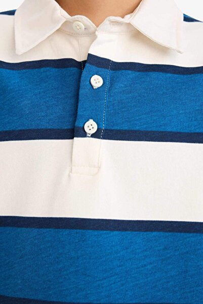 DeFacto 100% Cotton Color Block Striped Polo Collar Long Sleeve T-Shirt for Boys G0516A826Sp