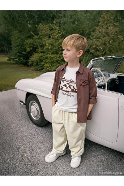 Civil Boys Μπλουζάκι με στάμπα Alpine για παιδιά 6-9 ετών - Καφέ