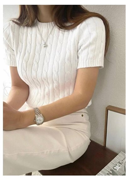 meday Clothing Kadın Kısa Kollu Triko Bluz