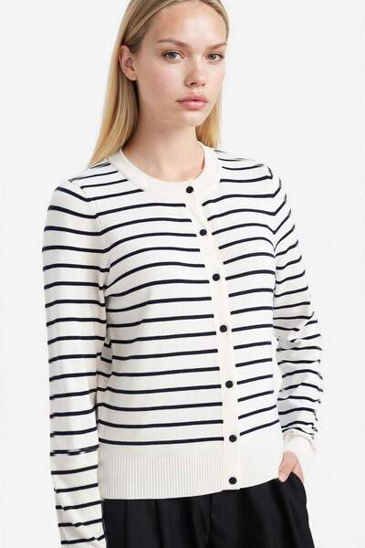 DeFacto Regular Fit Crew Neck Striped Cardigan G7860Ax26Sp