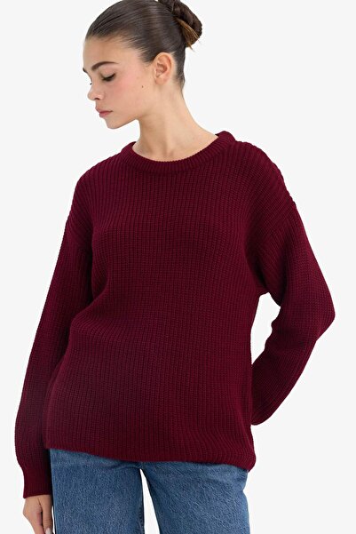 DeFacto Regular Fit Crew Neck Thessaloniki Fabric Basic Plain Knitwear Sweate...