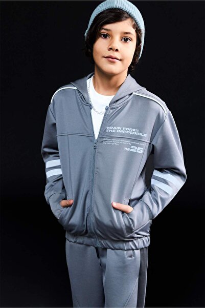 DeFacto Printed Hooded Scuba Diving Fabric Zippered Cardigan for Boys G6149A8...