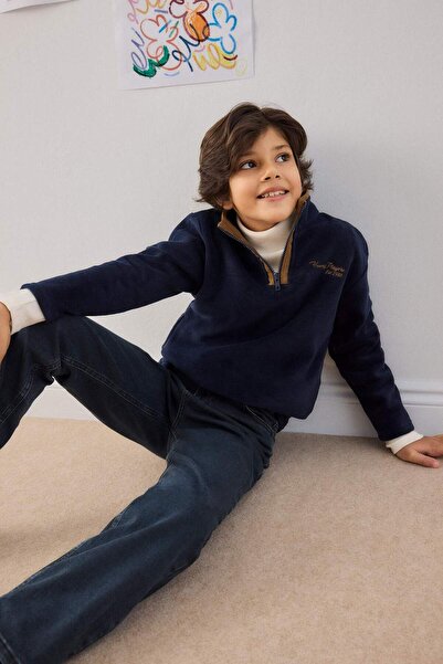 DeFacto Hanorac pentru băieți, cu guler pe jumătate înalt, cu fermoar, brodat...