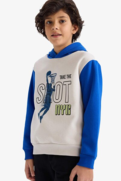 DeFacto Kapüşonlu Baskılı İçi Yumuşak Tüylü Sweatshirt Erkek Çocuk G5651A825CW