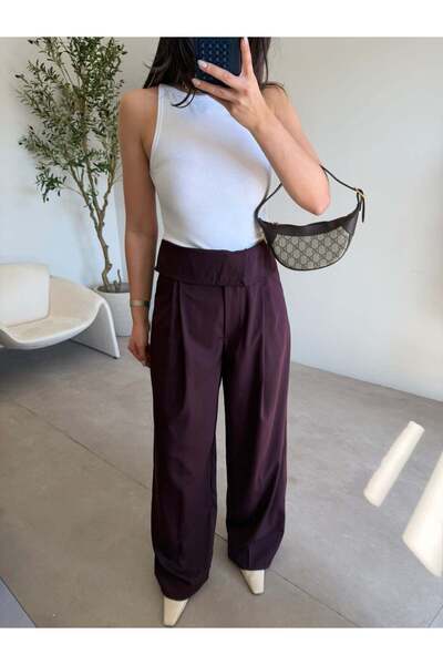 Bade Butik Burgundy Waist Detailed Pocketed Pants