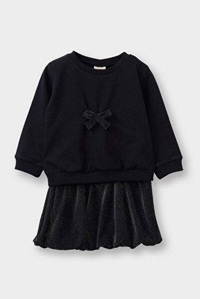 DeFacto New Year's Themed 2-Piece Set with Bowknot Sweatshirt Skirt for Baby Girl G5761A525Wn