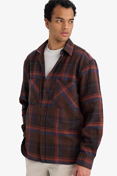 DeFacto Regular Fit Polo Collar Checked Flannel Long Sleeve Shirt G2331Ax25Au