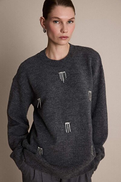 DeFacto Світшот з камінням на комірі, прямий крій, F6298AX25WN