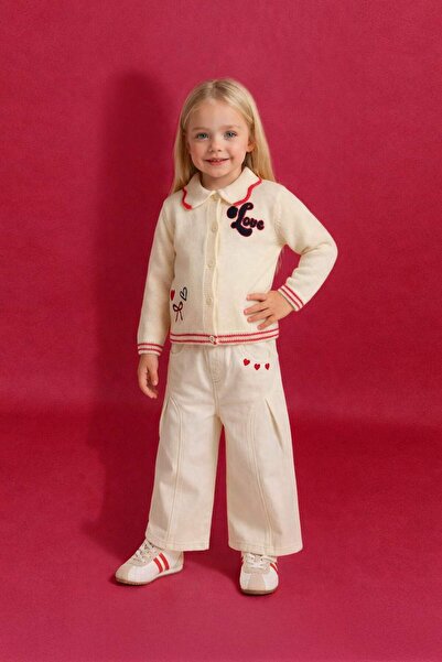 DeFacto Wide Leg Embroidered Elastic Banded Gabardine Trousers for Baby Girl ...