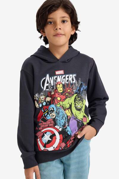 DeFacto Marvel Avengers Hooded Soft Fleece Sweatshirt for Boys G5116A825Wn