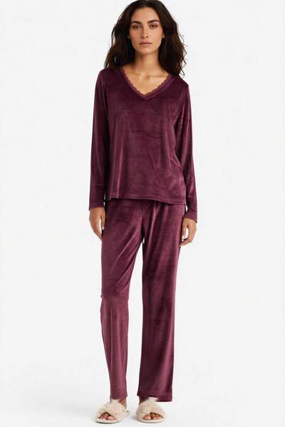 DeFacto Pijama Takımı Regular Fit Uzun Kollu Velur Üst Uzun Alt E8691AX25WN