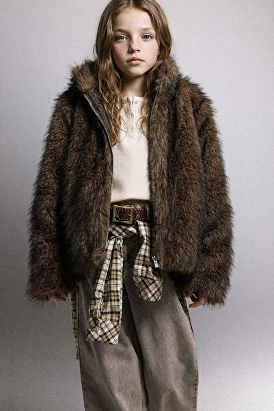 DeFacto Palton din blană artificială cu guler înalt și fermoar pentru fete G2...