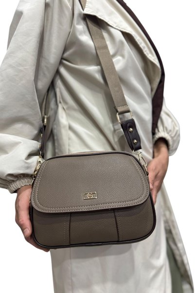 Les Crioch Women's Dark Mink 4-Compartment Bag Crisscross Straps Shoulder Bag Bag