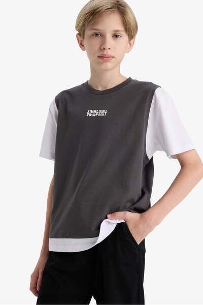 DeFacto Oversize Wide Fit Crew Neck Printed Short Sleeve T-Shirt Boys F9219A8...