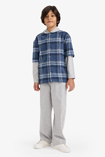DeFacto 2Li Set Removable Hooded Checked Shirt Sweatpants Boys G3272A825Wn