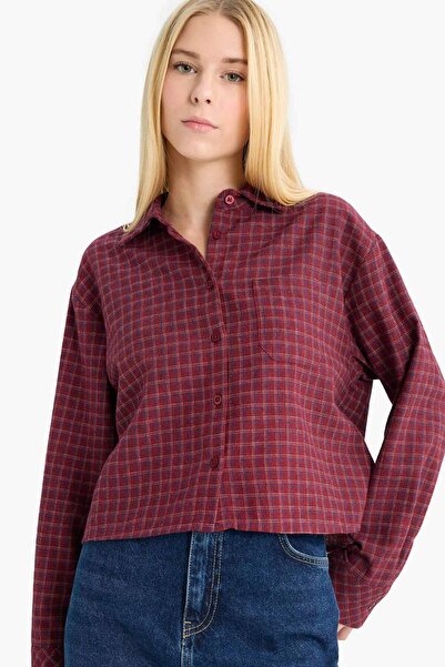 DeFacto 100% Cotton Overshirt Fit Textured Long Sleeve Checkered Shirt G3061A...