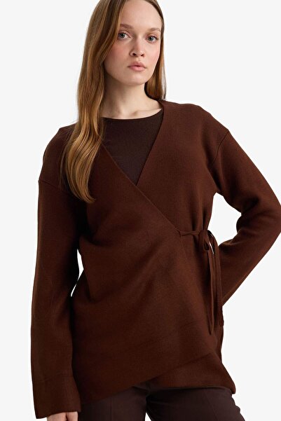 DeFacto Regular Fit V Neck Tie Detail Knitwear Cardigan G3747Ax25Wn