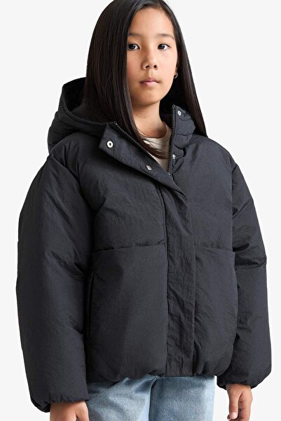 DeFacto Su Geçirmez Kapüşonlu Fermuarlı Şişme Mont Kız Çocuk E9813A825AU