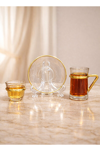 AL-GANNAS 36 Piece Crystal Tea Glass & Coffee Cup Set Including 12 Saucers wi...