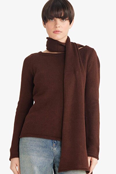 DeFacto Regular Fit Boat Neck Soft Textured Shawl Detail Knitwear Sweater G33...