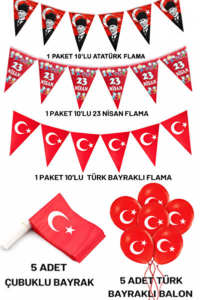 Parti dolabı Milli Bayram Süsleme Paketi Atatürk Flama Türk Bayraklı Balon Çu...