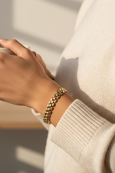 XUPING JEWELRY Stil Incisi/Xupıng Jewelry 14 Ayar Altın Kaplama Kare Bileklik