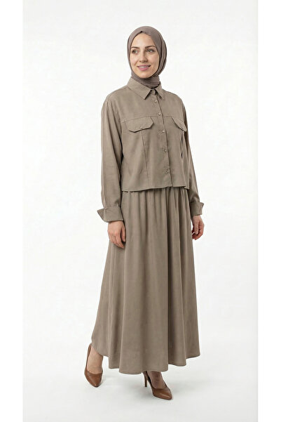 MİHRA STORE Ecem Κοστούμι με κουμπιά από χάντρες και φούστα με πιέτες - MF589...