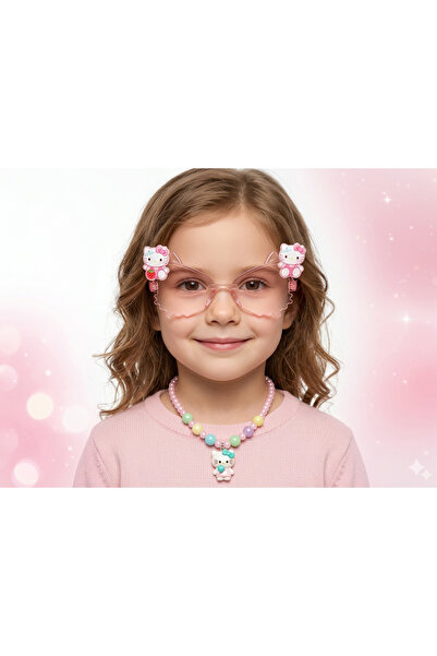 burjalmodah طقم إكسسوارات أطفال – نظارة شمسية وردية مع سلسال خرز ملون