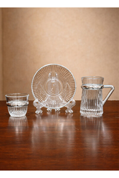 AL-GANNAS طقم أكواب شاي وقهوة كريستالي مكون من 36 قطعة، يشمل 12 صحنًا بحافة فضية