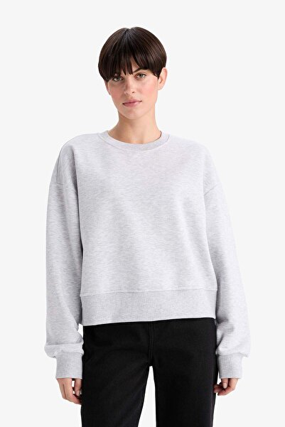 DeFacto Boxy Fit Crew Neck Thick Basic Plain Sweatshirt B8568Ax24Wn