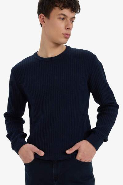 DeFacto Standard Fit Crew Neck Basic Textured Knitwear Sweater E0811Ax25Wn