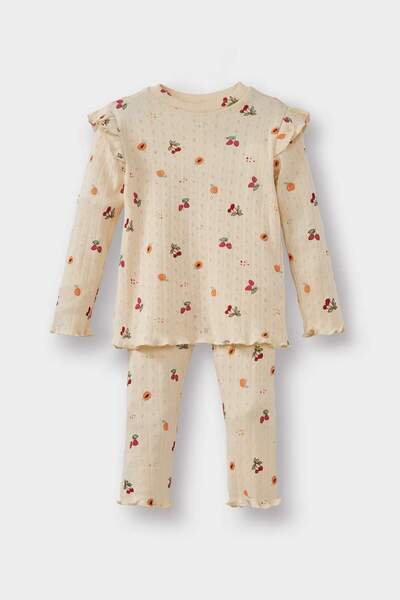 DeFacto Pizsama szett gyümölcsmintás hosszú ujjú bordás camisole felső hosszú...