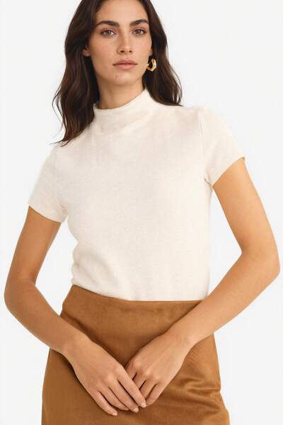 DeFacto Slim Fit Half Turtleneck Short Sleeve T-Shirt G1734Ax25Wn