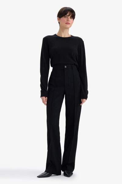 DeFacto Straıght Fıt Yüksek Bel Düz Paça Çapraz Dokuma Pantolon F7188AX25AU