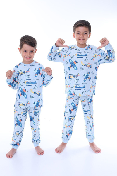 bunny hopp Пижамен комплект за момче - с щампа на самолет, 100% памук, дълъг ...