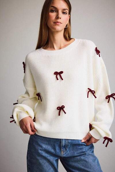 DeFacto Boat Neck Bow Detail Sweater G3337Ax25Au