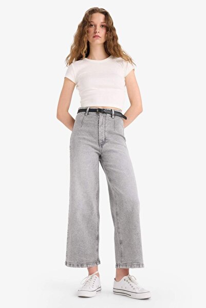 DeFacto Culotte High Waist Straight Leg Long Jean Snow Washed Pants E7794Ax25Au